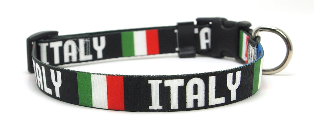 Italian Dog Collar with Flag and Country Name | Quick-release Buckle  or Martingale