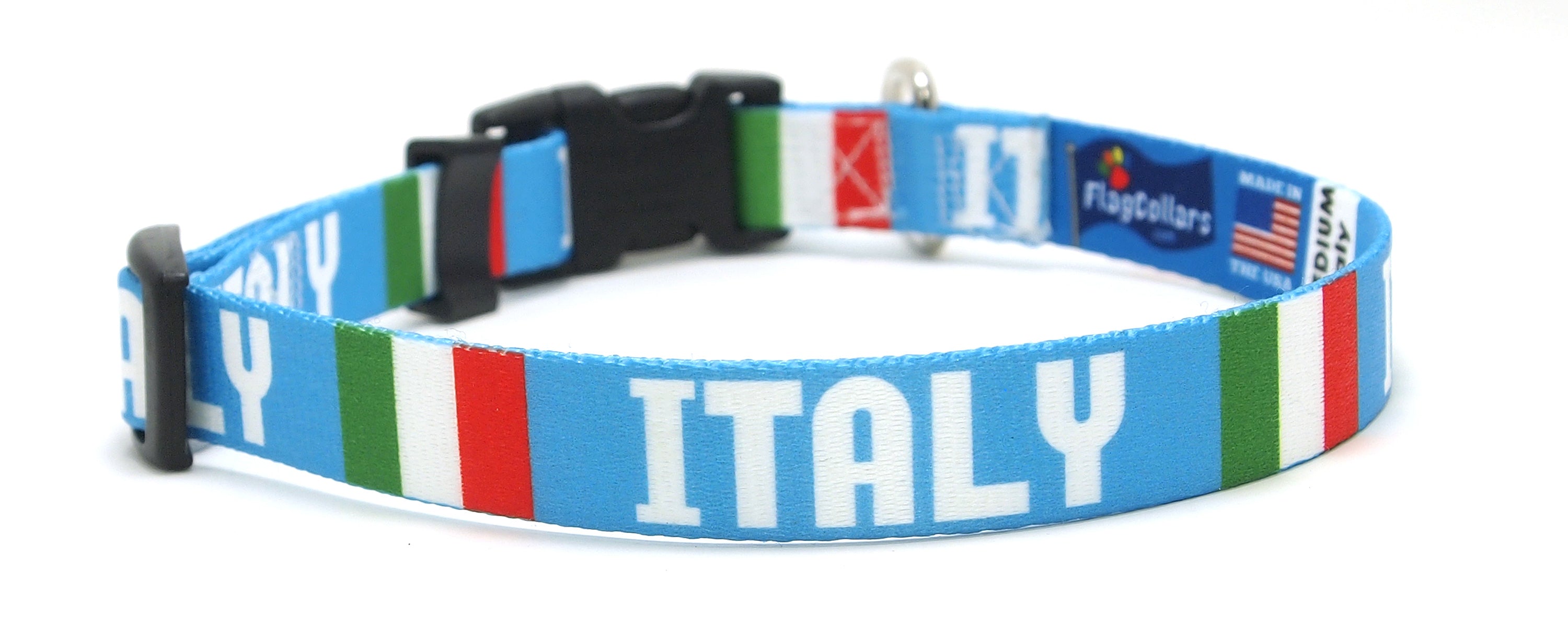 Italian Dog Collar with Flag and Country Name | Quick-release Buckle  or Martingale