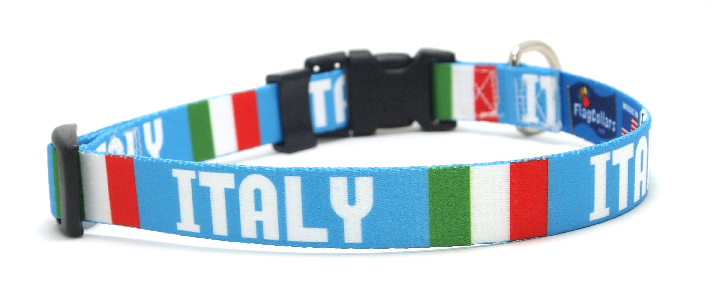 Italian Dog Collar with Flag and Country Name | Quick-release Buckle  or Martingale