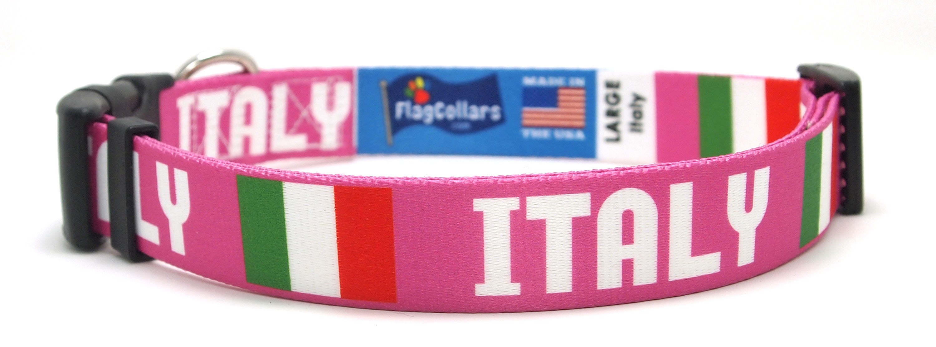 Italian Dog Collar with Flag and Country Name | Quick-release Buckle  or Martingale