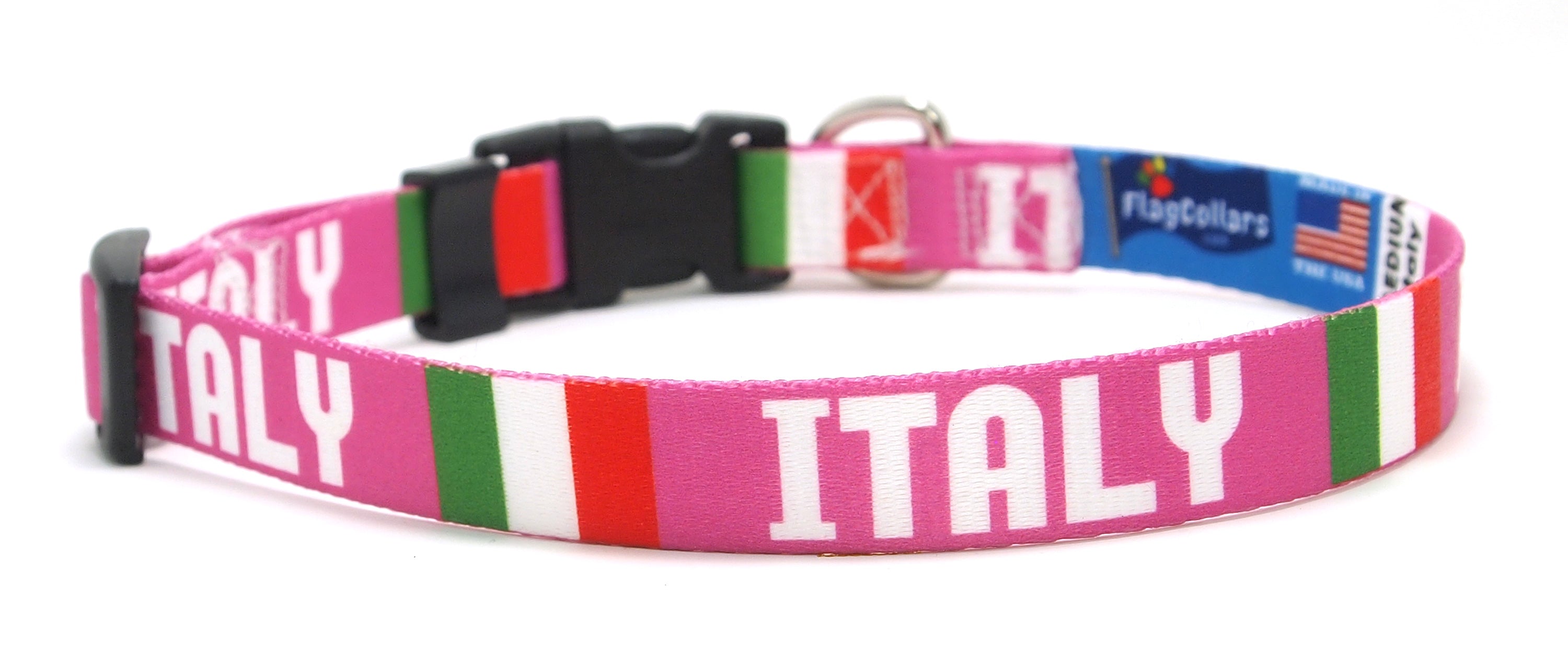 Italian Dog Collar with Flag and Country Name | Quick-release Buckle  or Martingale