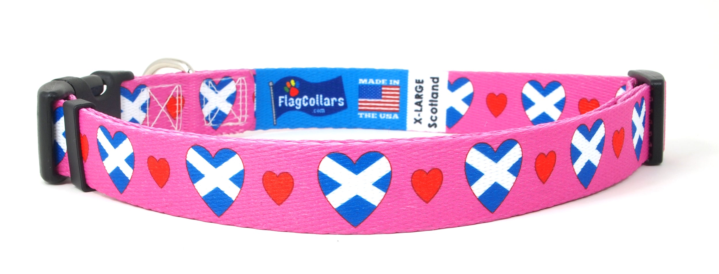 Pink Dog Collar with Scotland Hearts Pattern