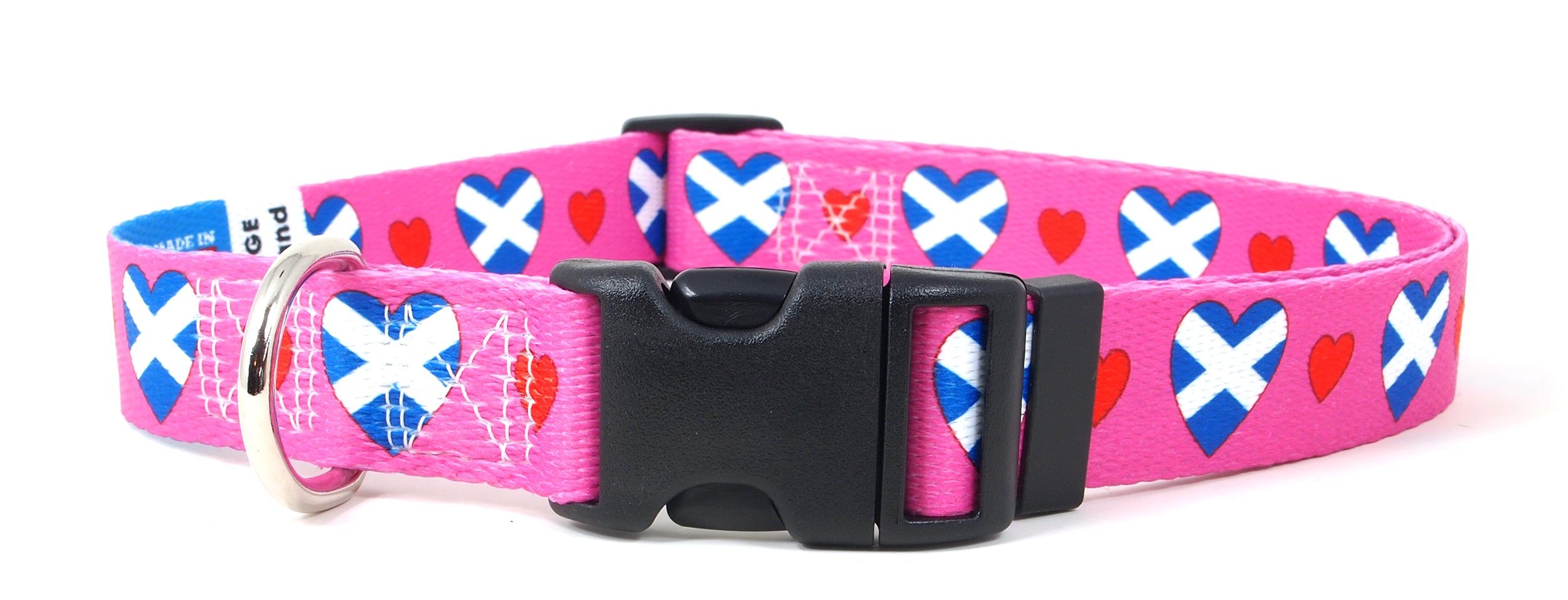 Pink Dog Collar with Scotland Hearts Pattern