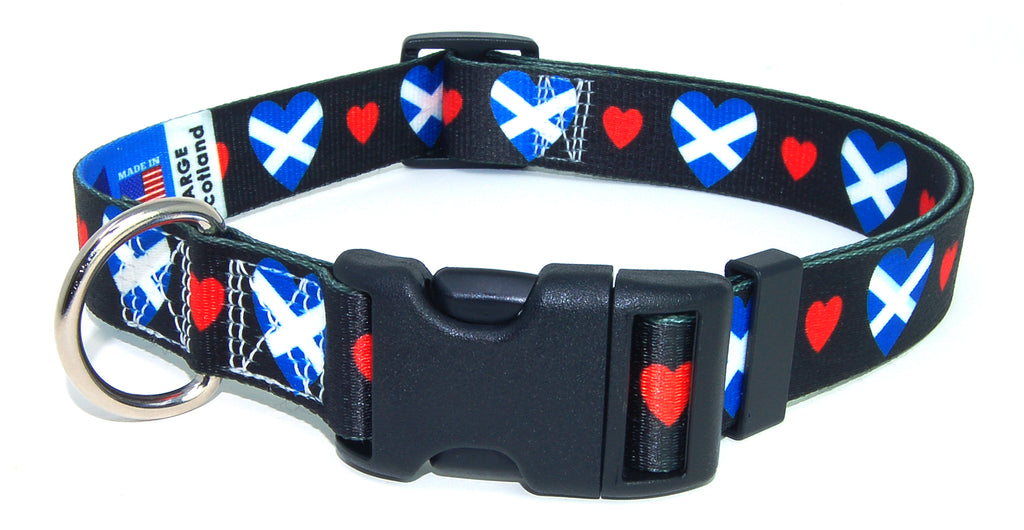 Black Dog Collar with Scotland Hearts Pattern