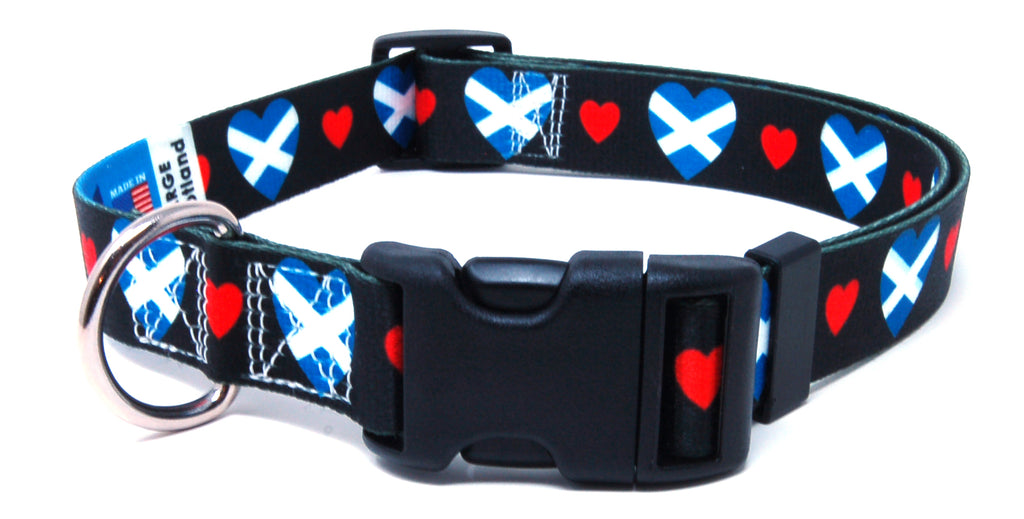 Black Dog Collar with Scotland Hearts Pattern