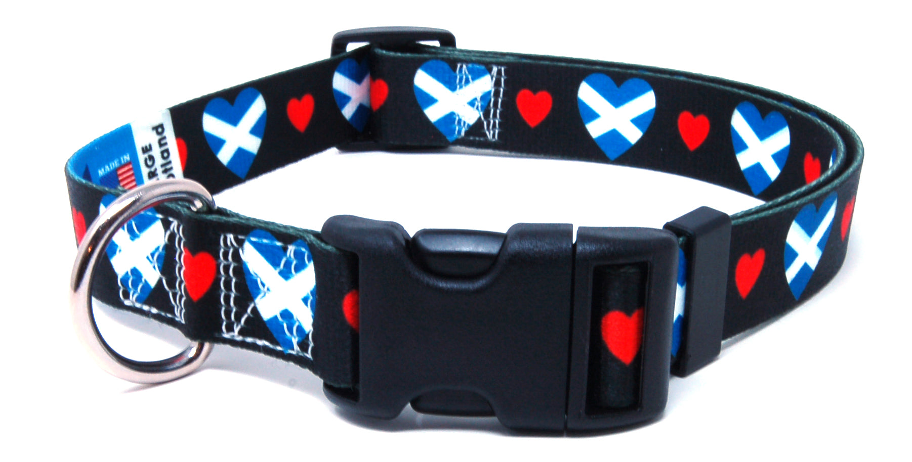 Black Dog Collar with Scotland Hearts Pattern