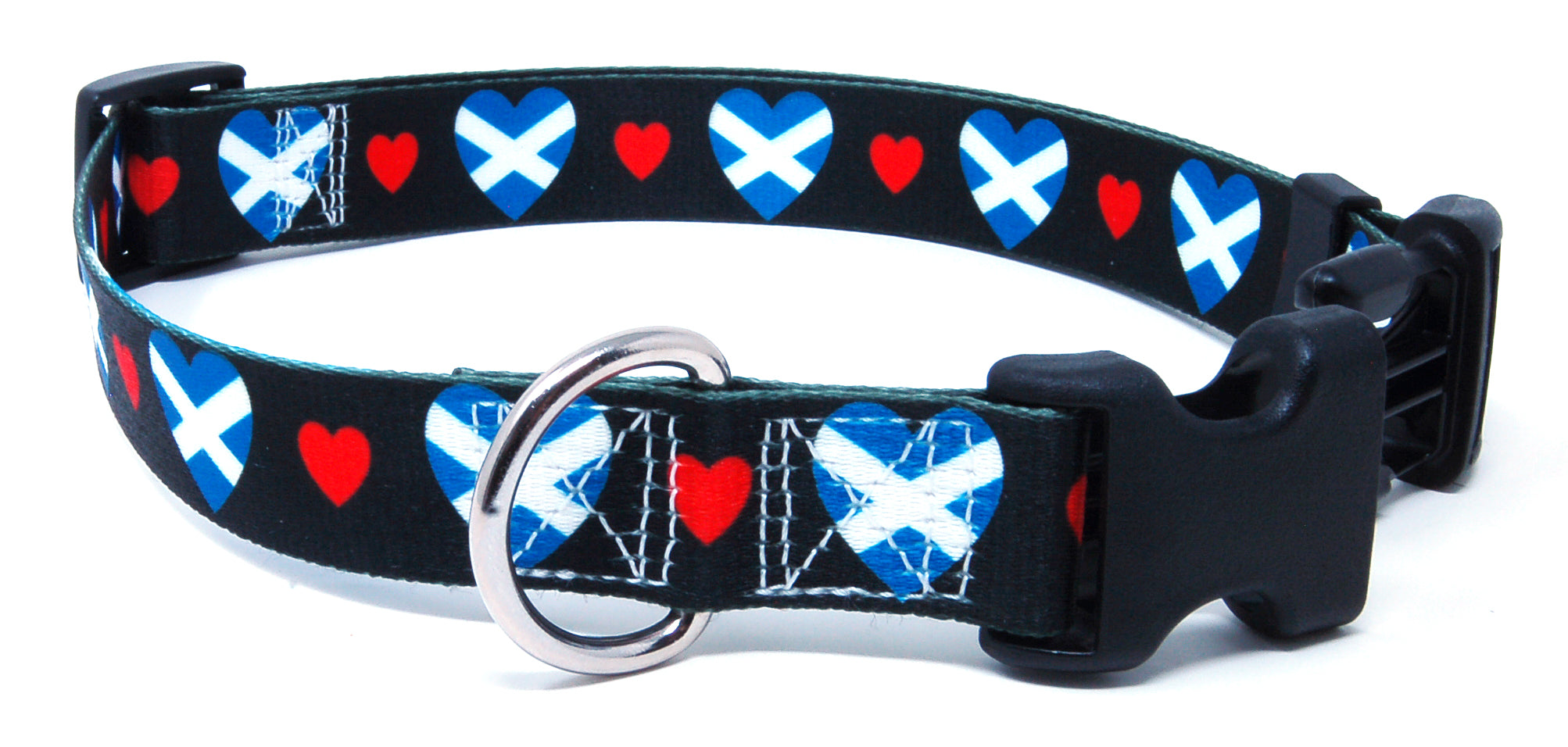 Black Dog Collar with Scotland Hearts Pattern