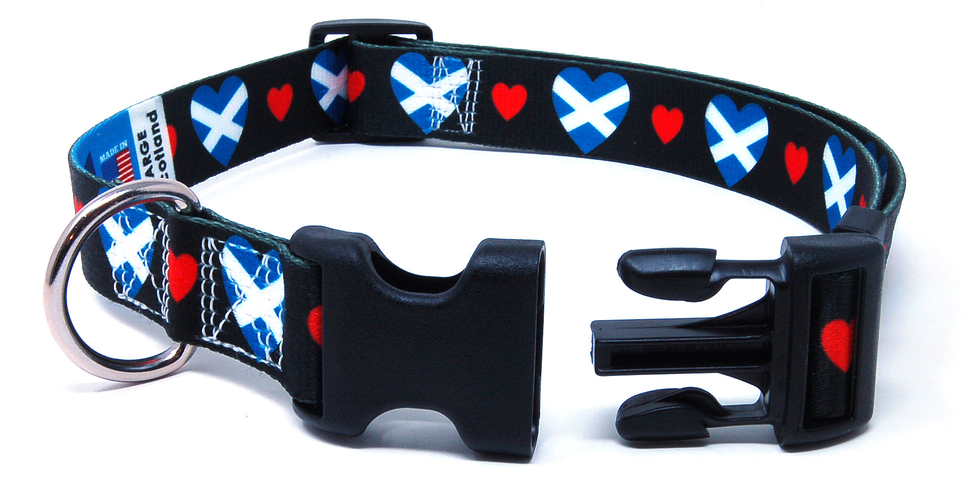 Black Dog Collar with Scotland Hearts Pattern