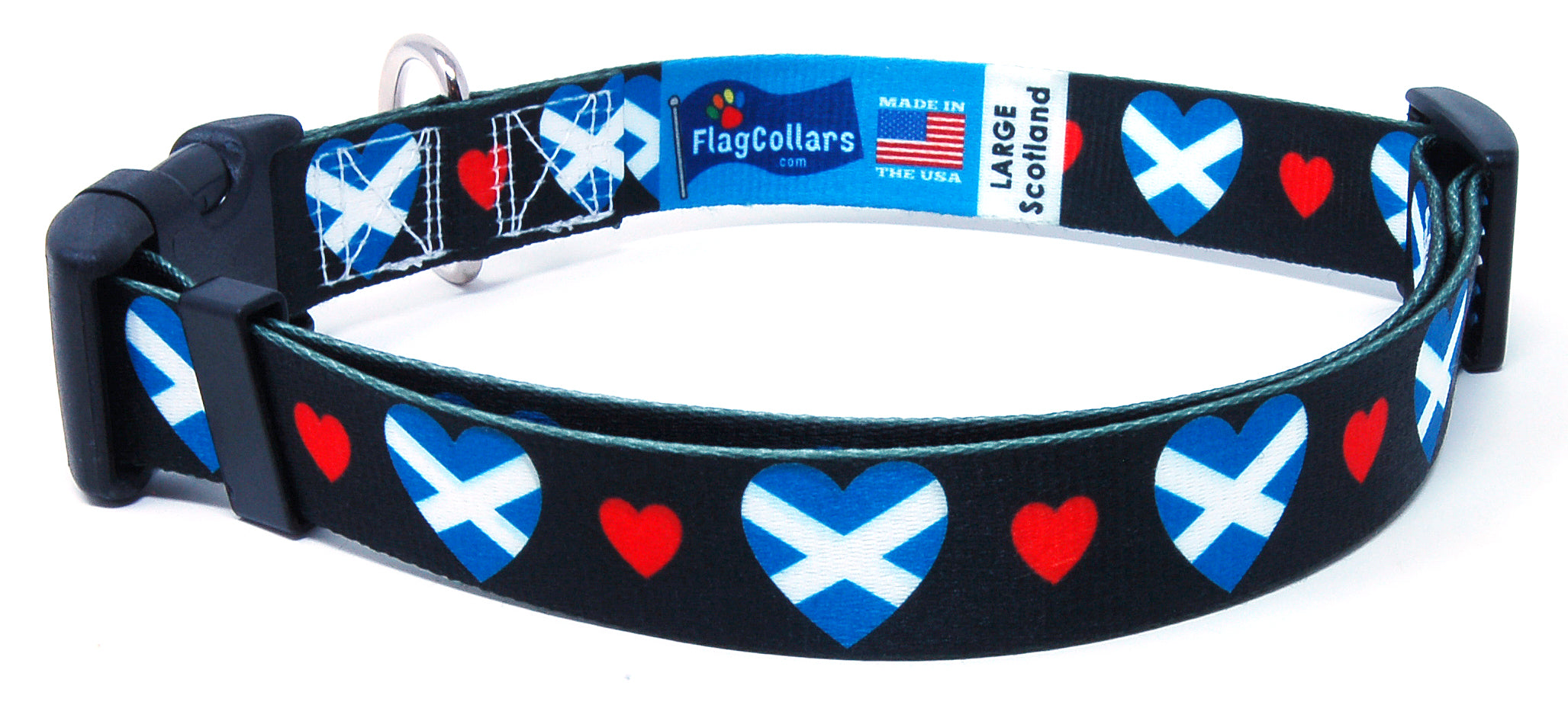 Black Dog Collar with Scotland Hearts Pattern
