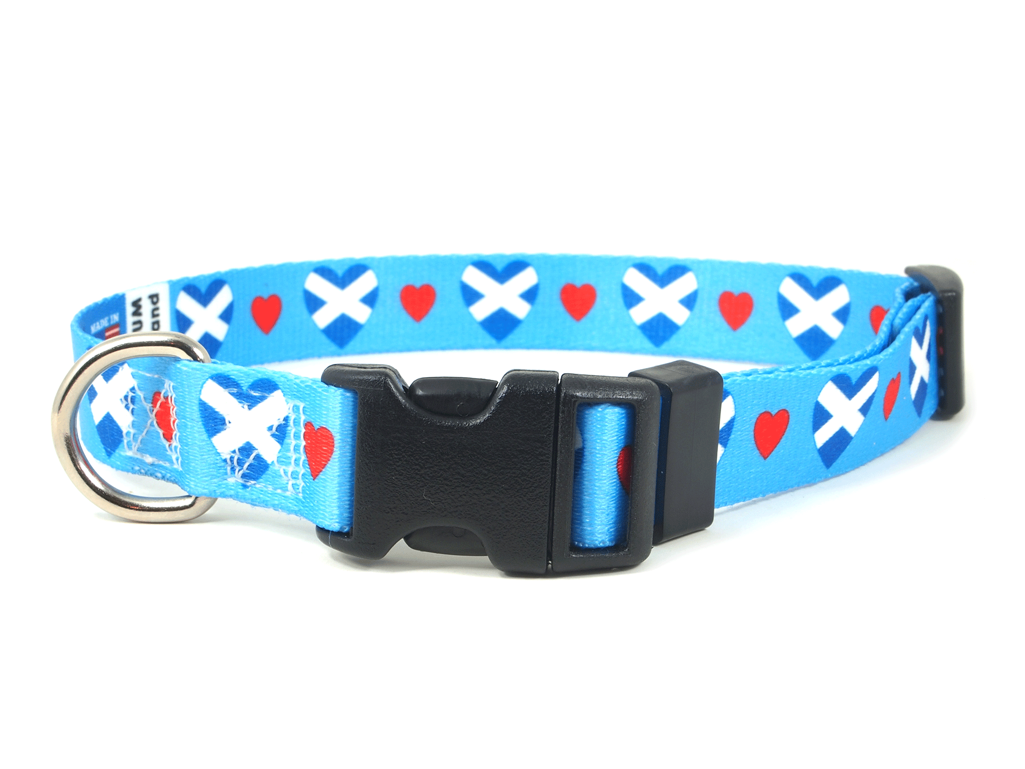 Blue Dog Collar with Scotland Hearts Pattern