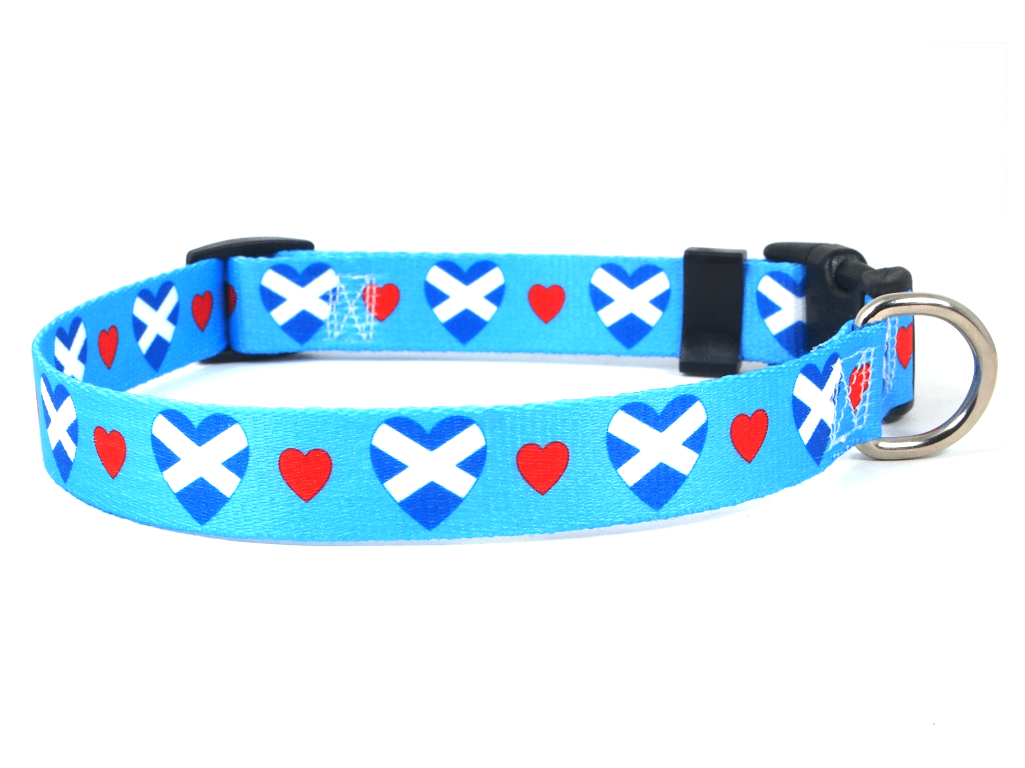 Blue Dog Collar with Scotland Hearts Pattern