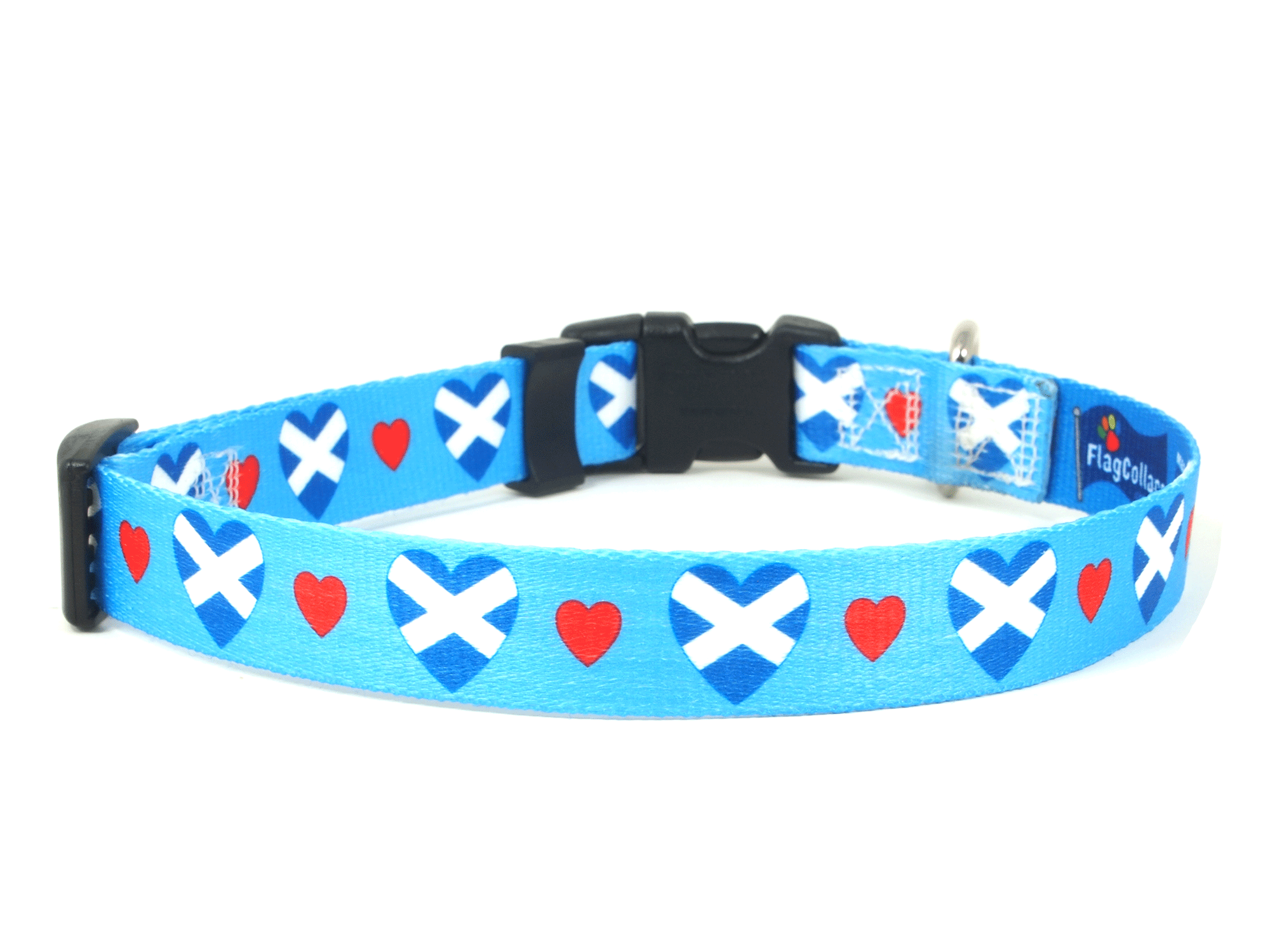Blue Dog Collar with Scotland Hearts Pattern