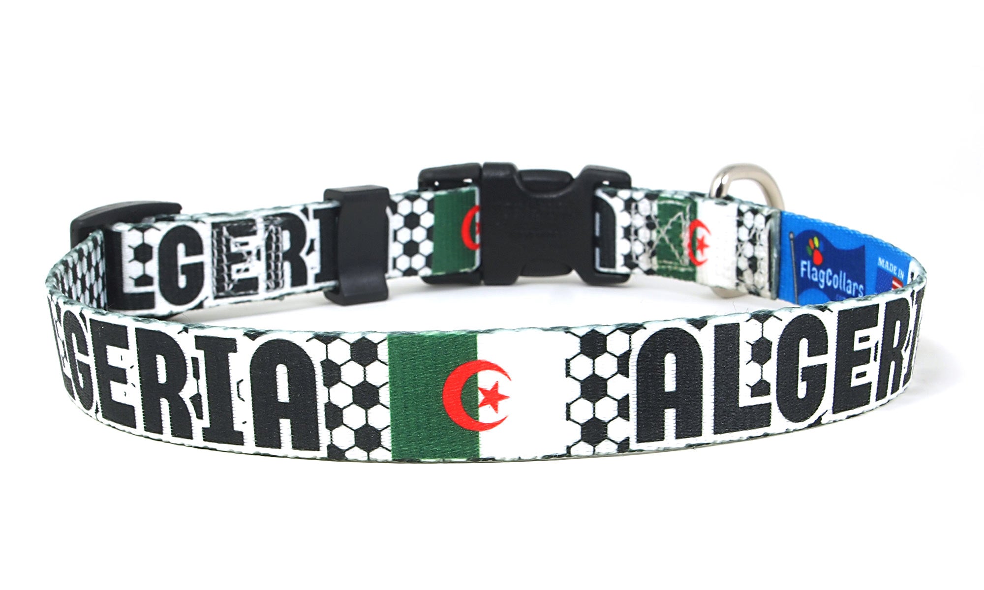 Algeria Dog Collar for Soccer Fans | Black or Pink | Quick Release or Martingale Style | Made in NJ, USA