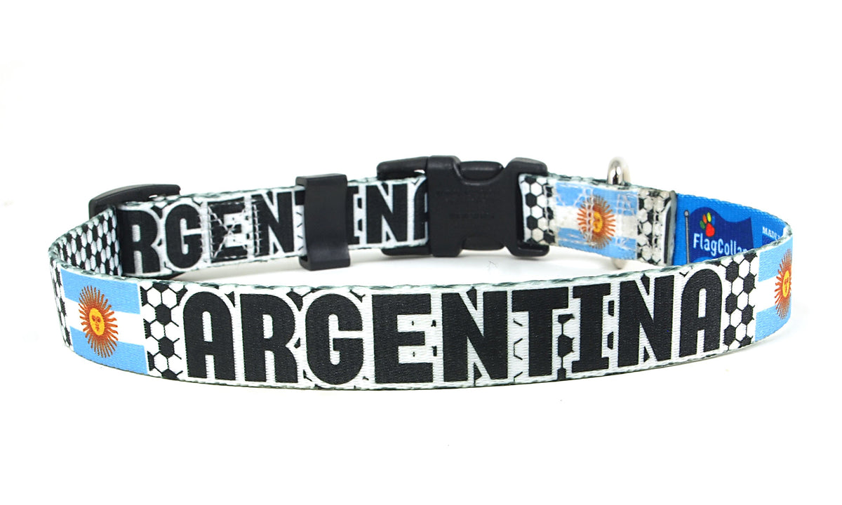 Argentina Dog Collar for Soccer Fans | Black or Pink | Quick Release or Martingale Style | Made in NJ, USA