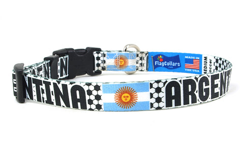 Argentina Dog Collar for Soccer Fans | Black or Pink | Quick Release or Martingale Style | Made in NJ, USA