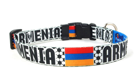 Armenia Dog Collar for Soccer Fans | Black or Pink | Quick Release or Martingale Style | Made in NJ, USA