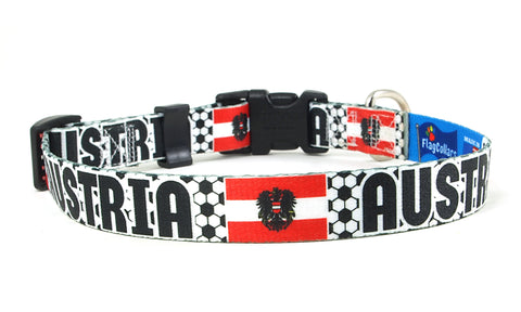 Austria Dog Collar for Soccer Fans | Black or Pink | Quick Release or Martingale Style | Made in NJ, USA
