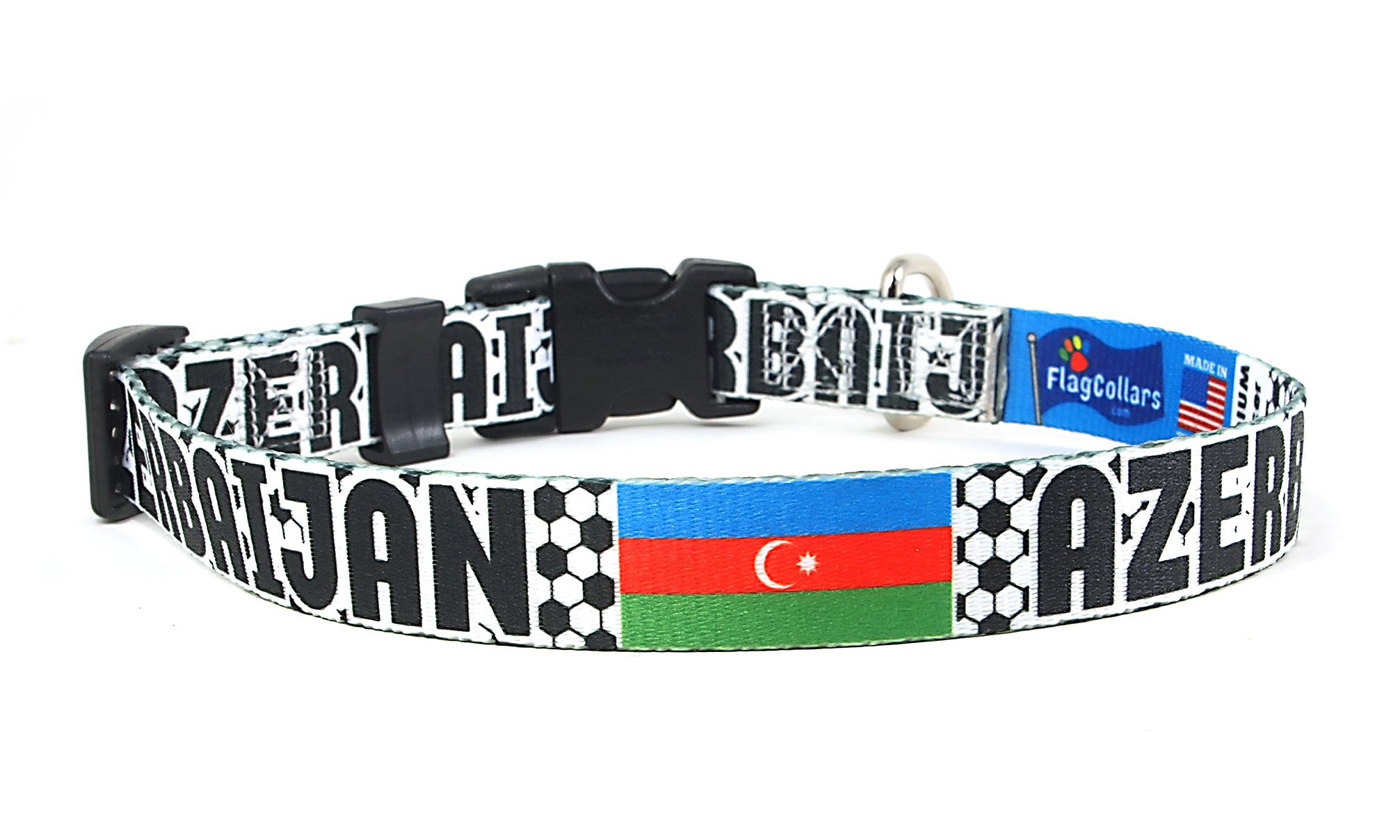 Azerbaijan Dog Collar for Soccer Fans | Black or Pink | Quick Release or Martingale Style | Made in NJ, USA