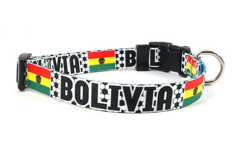 Bolivia Dog Collar for Soccer Fans | Black or Pink | Quick Release or Martingale Style | Made in NJ, USA