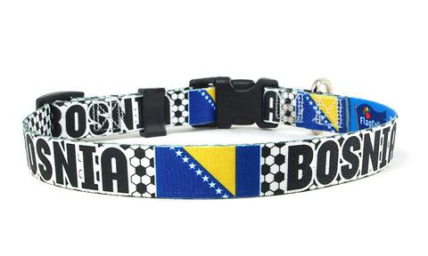 Bosnia Dog Collar for Soccer Fans | Black or Pink | Quick Release or Martingale Style | Made in NJ, USA