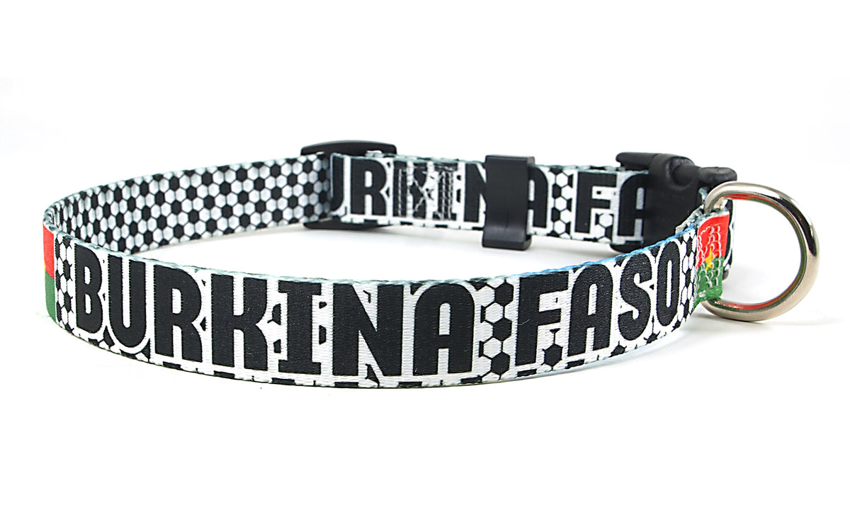Burkina Faso Dog Collar for Soccer Fans | Black or Pink | Quick Release or Martingale Style | Made in NJ, USA