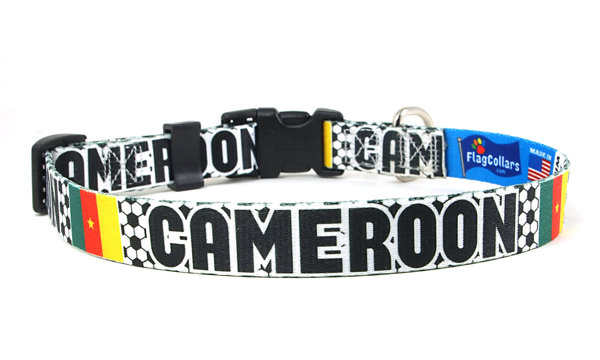 Cameroon Dog Collar for Soccer Fans | Black or Pink | Quick Release or Martingale Style | Made in NJ, USA
