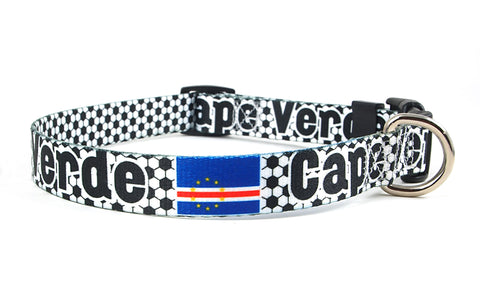 Cape Verde Dog Collar for Soccer Fans | Black or Pink | Quick Release or Martingale Style | Made in NJ, USA