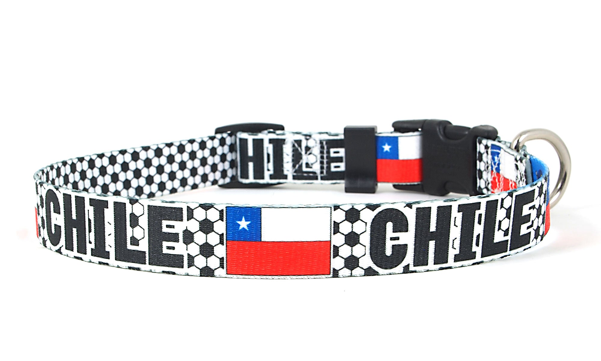 Chile Dog Collar for Soccer Fans | Black or Pink | Quick Release or Martingale Style | Made in NJ, USA