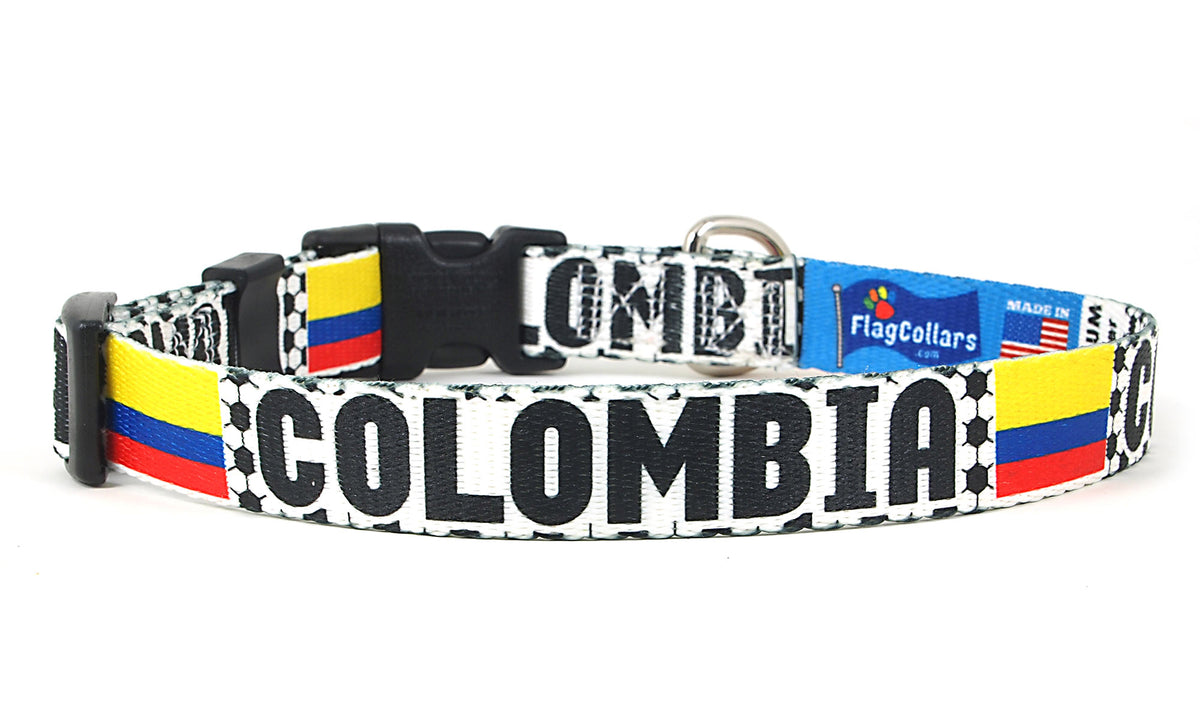 Colombia Dog Collar for Soccer Fans | Black or Pink | Quick Release or Martingale Style | Made in NJ, USA