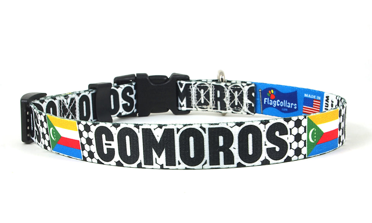 Comoros Dog Collar for Soccer Fans | Black or Pink | Quick Release or Martingale Style | Made in NJ, USA