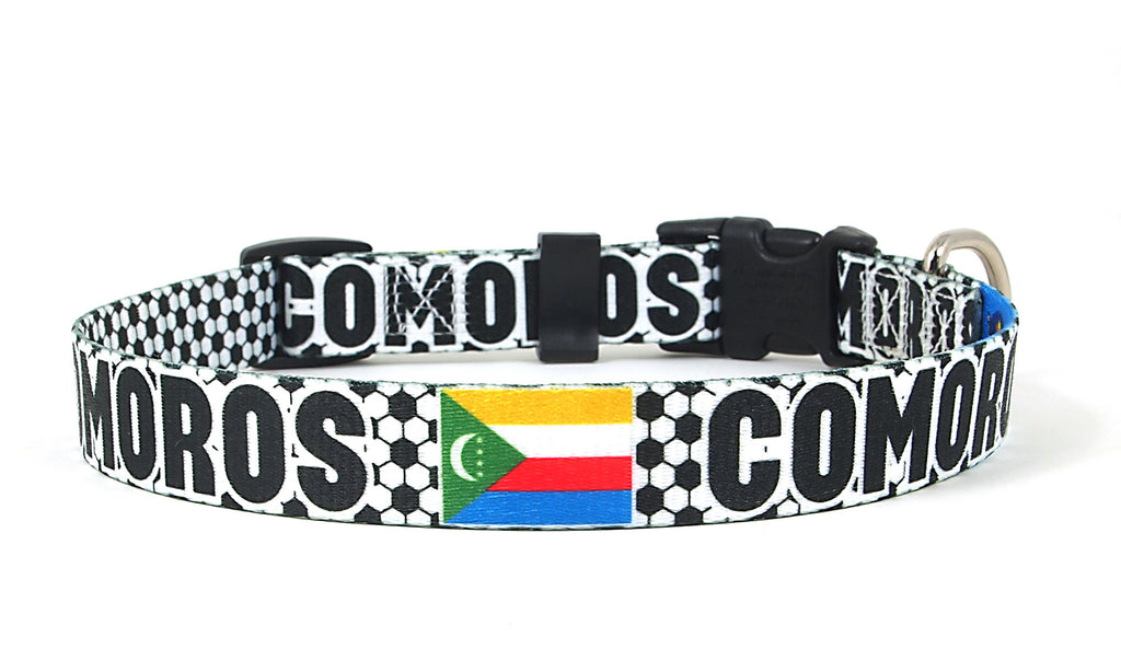 Comoros Dog Collar for Soccer Fans  | Quick Release or Martingale Style