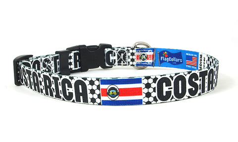 Costa Rica Dog Collar for Soccer Fans | Black or Pink | Quick Release or Martingale Style | Made in NJ, USA