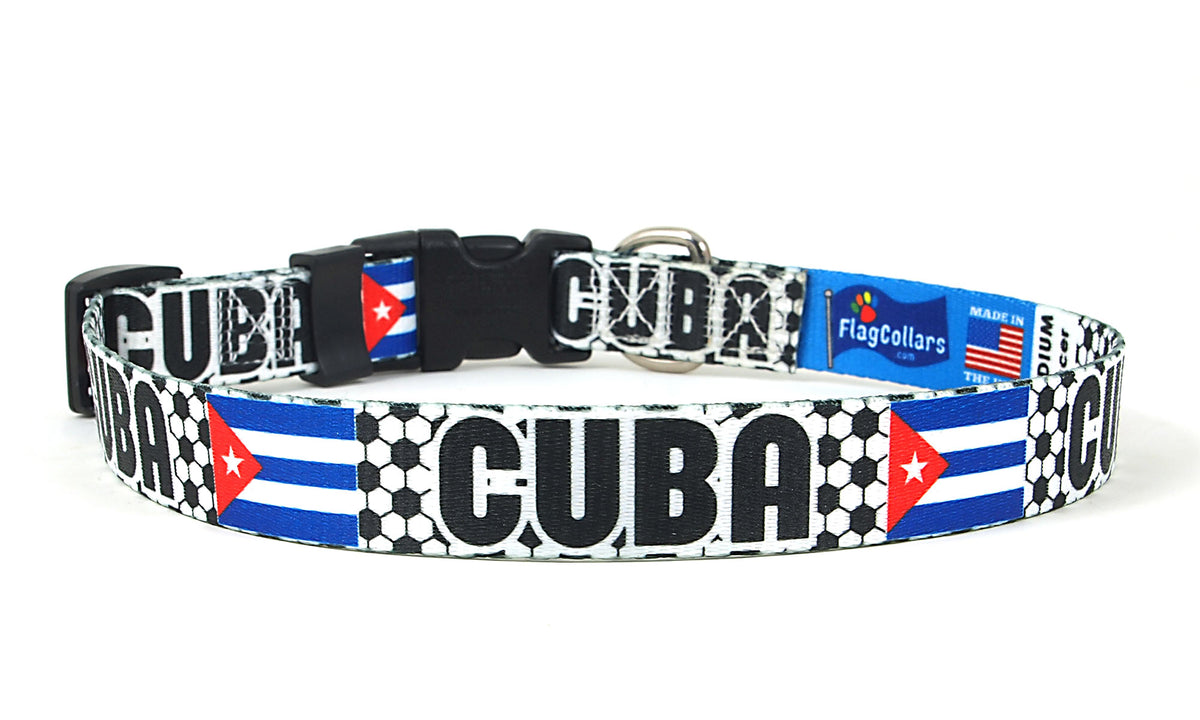 Cuba Dog Collar for Soccer Fans | Black or Pink | Quick Release or Martingale Style | Made in NJ, USA