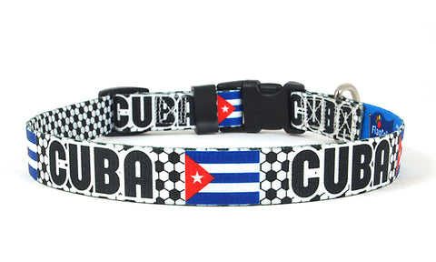 Cuba Dog Collar for Soccer Fans | Black or Pink | Quick Release or Martingale Style | Made in NJ, USA