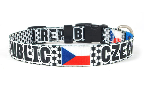 Czech Republic Dog Collar for Soccer Fans | Black or Pink | Quick Release or Martingale Style | Made in NJ, USA