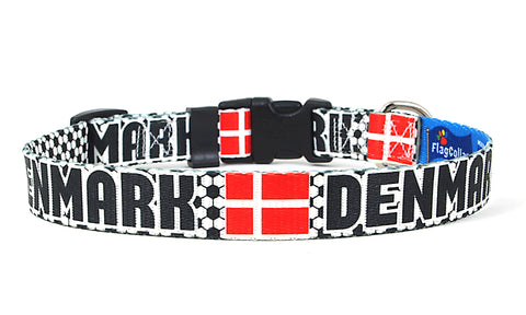 Denmark Dog Collar for Soccer Fans | Black or Pink | Quick Release or Martingale Style | Made in NJ, USA