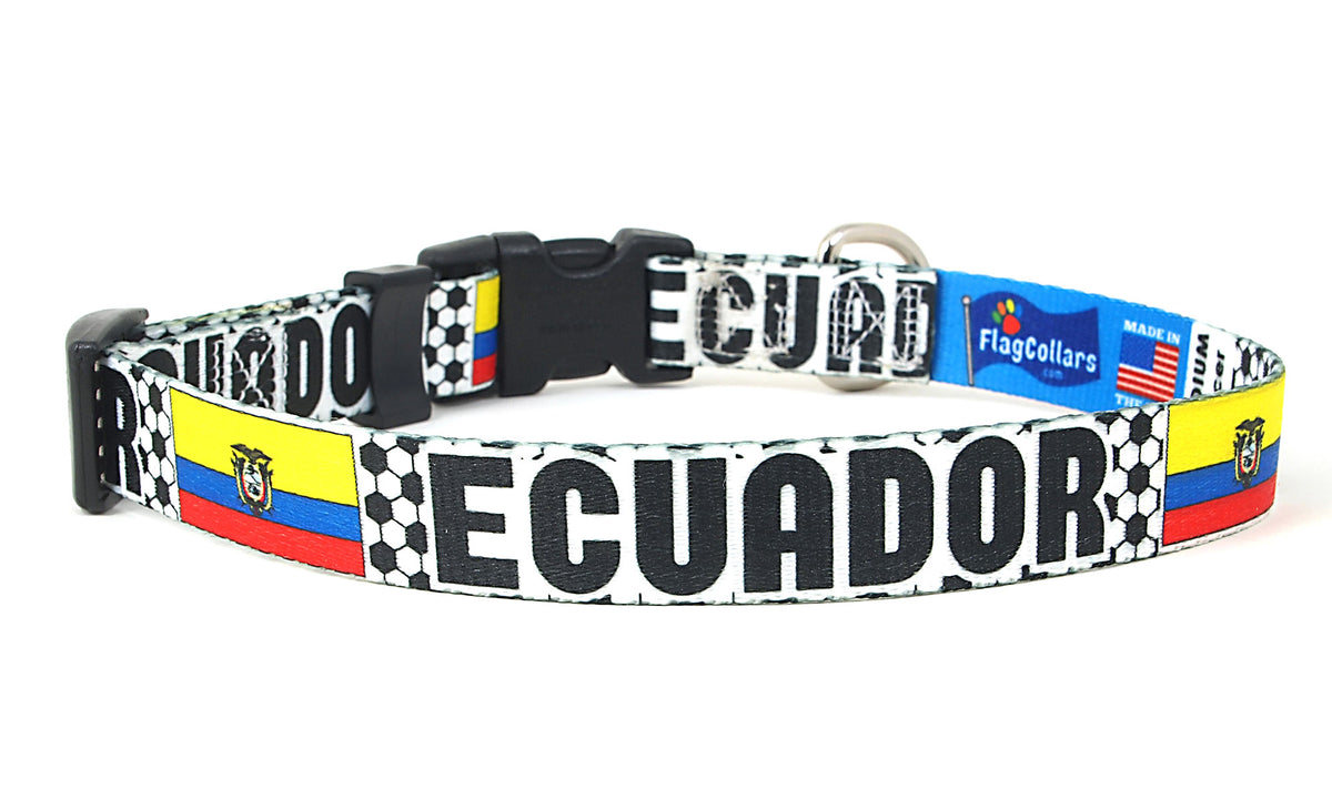 Ecuador Dog Collar for Soccer Fans | Black or Pink | Quick Release or Martingale Style | Made in NJ, USA