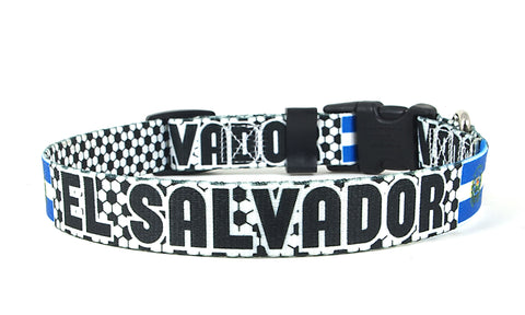 El Salvador Dog Collar for Soccer Fans | Black or Pink | Quick Release or Martingale Style | Made in NJ, USA