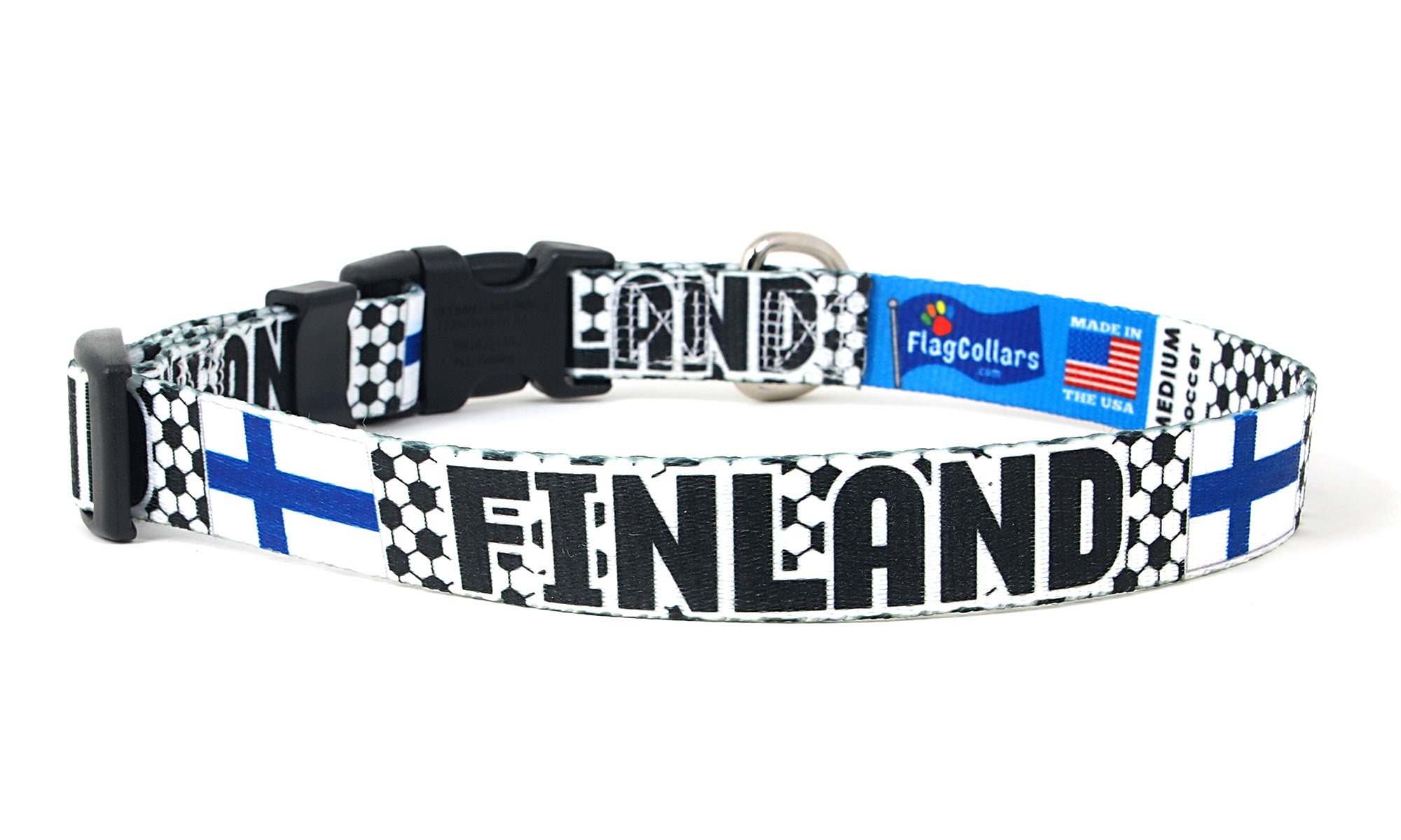 Finland Dog Collar for Soccer Fans | Black or Pink | Quick Release or Martingale Style | Made in NJ, USA
