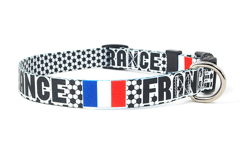 France Dog Collar for Soccer Fans | Black or Pink | Quick Release or Martingale Style | Made in NJ, USA