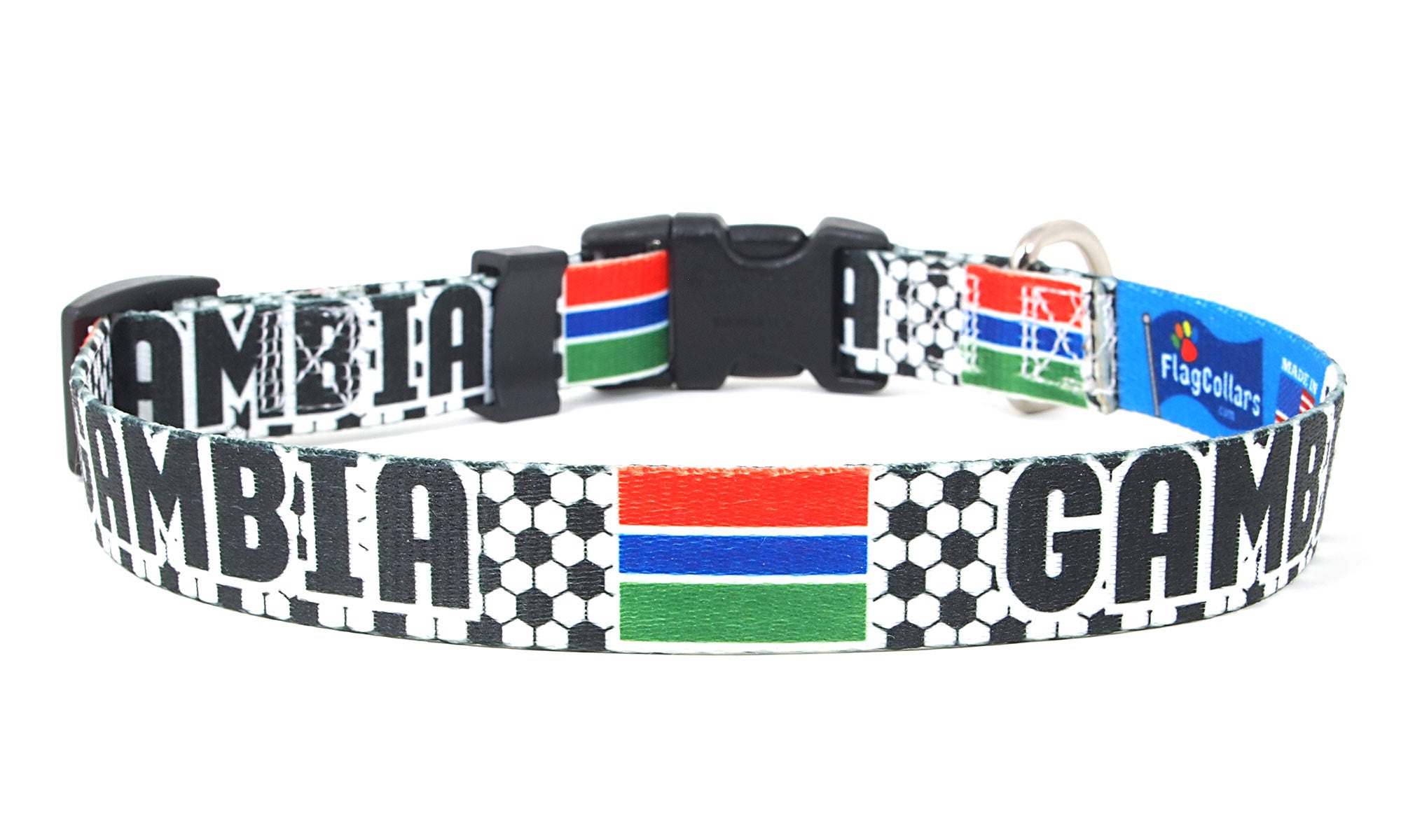 Gambia Dog Collar for Soccer Fans | Black or Pink | Quick-Release or Martingale Style | Made in NJ, USA
