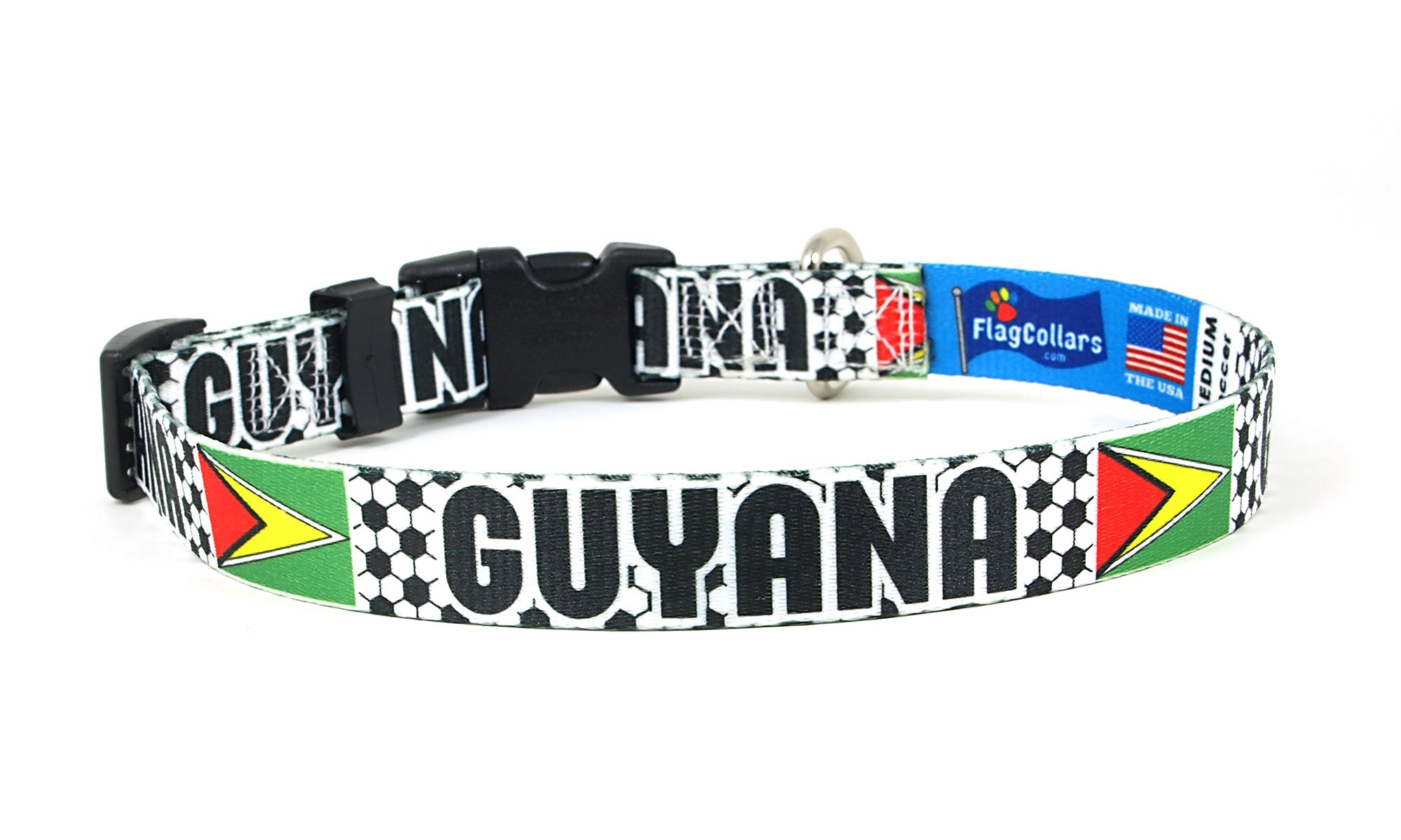 Guyana Dog Collar for Soccer Fans | Black or Pink | Quick Release or Martingale Style | Made in NJ, USA