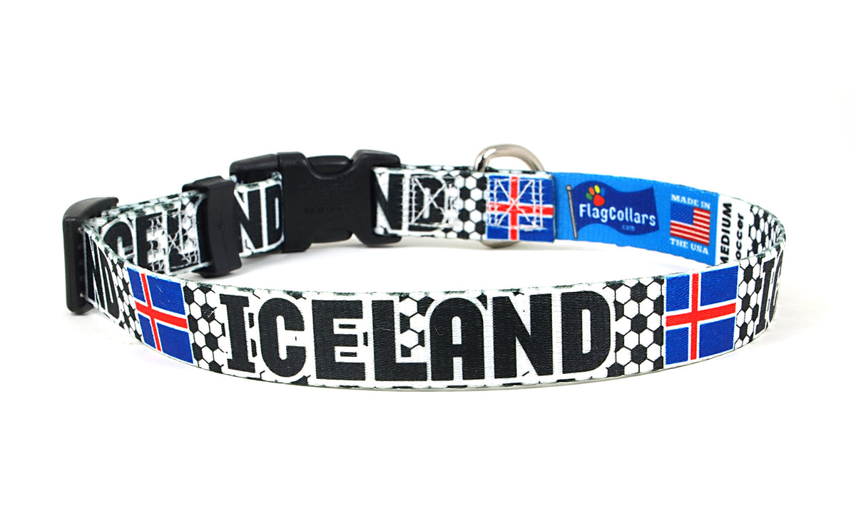 Iceland Dog Collar for Soccer Fans | Black or Pink | Quick Release or Martingale Style | Made in NJ, USA
