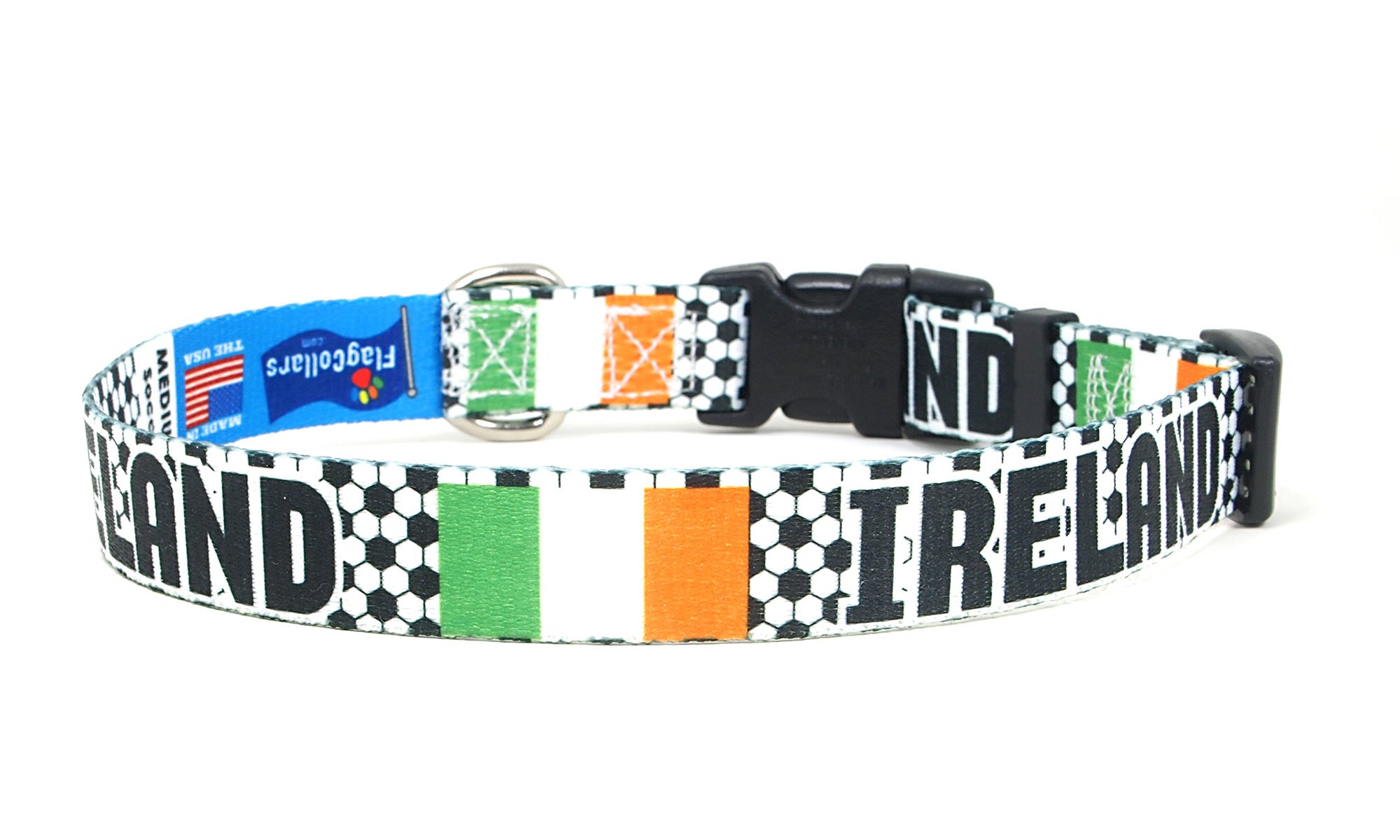 Ireland Dog Collar for Soccer Fans | Black or Pink | Quick Release or Martingale Style | Made in NJ, USA