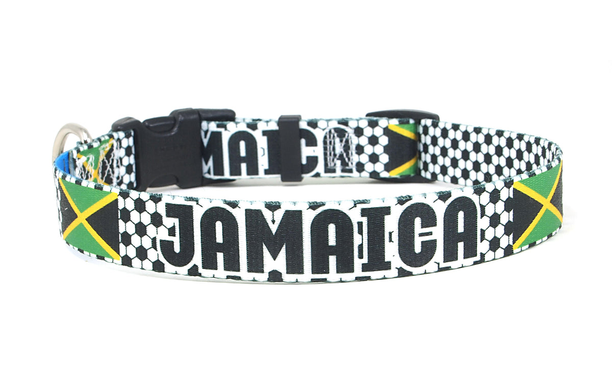 Jamaica Dog Collar for Soccer Fans | Black or Pink | Quick Release or Martingale Style | Made in NJ, USA