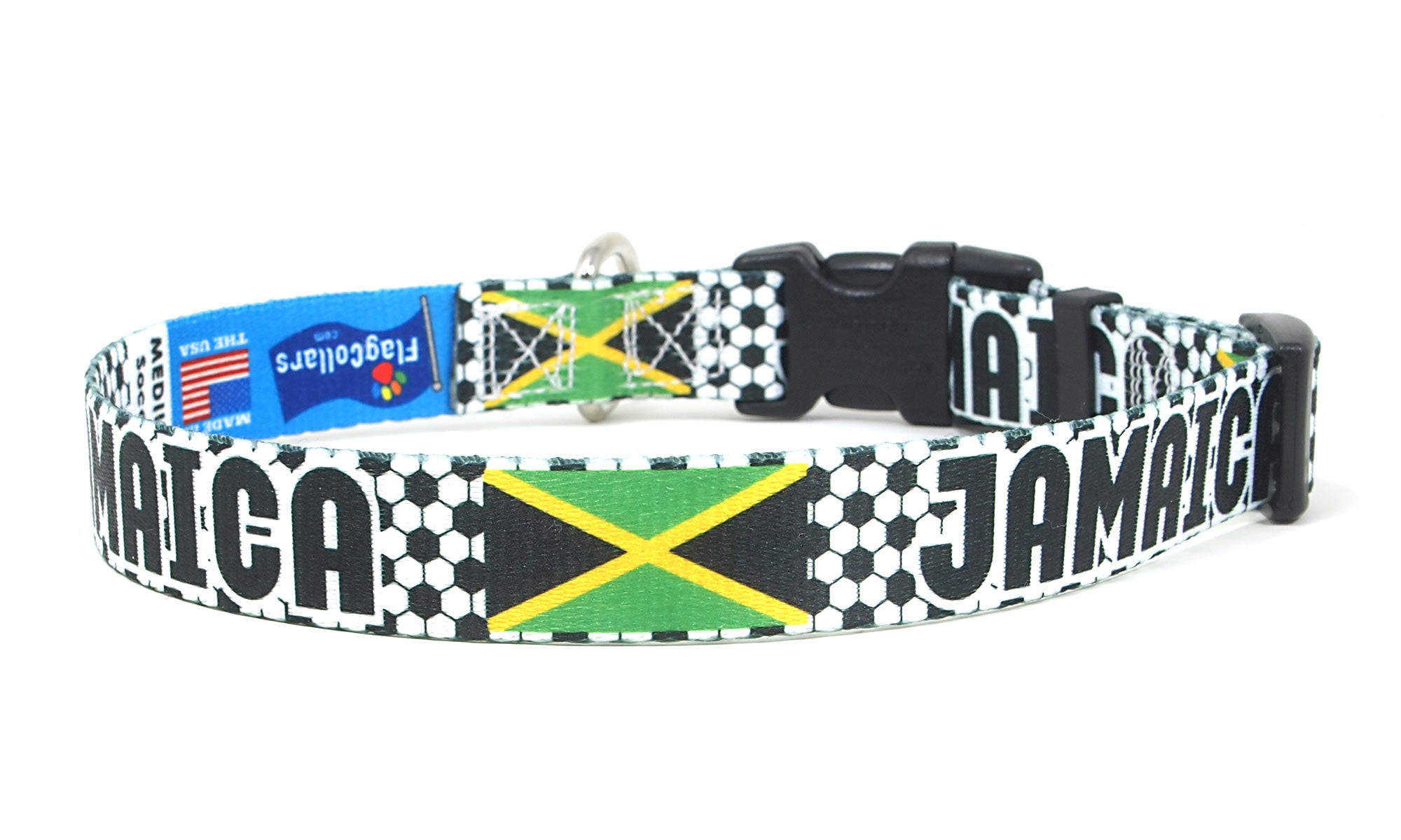 Jamaica Dog Collar for Soccer Fans | Black or Pink | Quick Release or Martingale Style | Made in NJ, USA