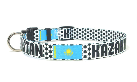 Kazakhstan Dog Collar for Soccer Fans | Black or Pink | Quick Release or Martingale Style | Made in NJ, USA