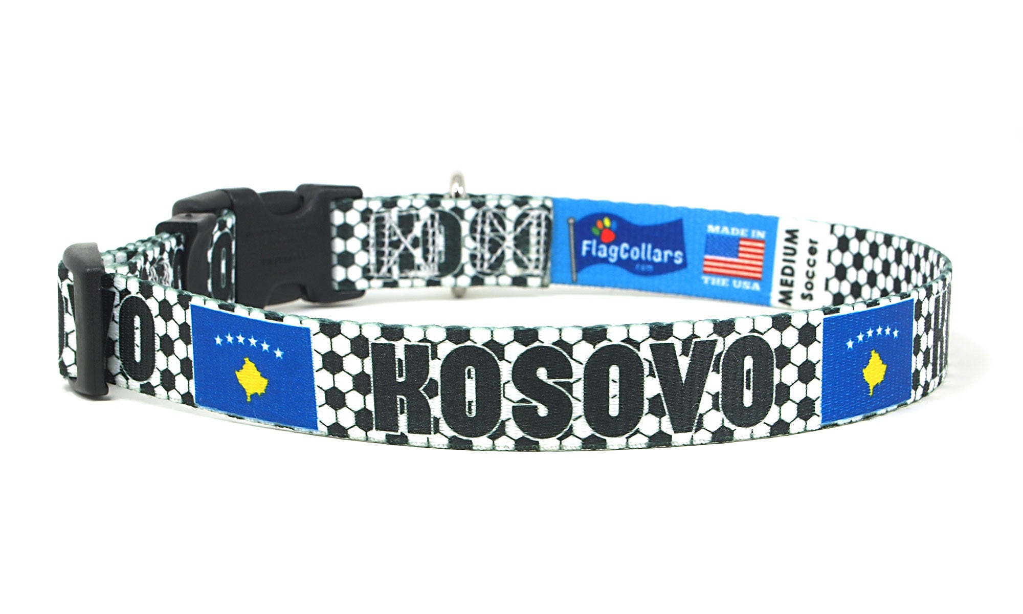 Kosovo Dog Collar for Soccer Fans | Black or Pink | Quick Release or Martingale Style | Made in NJ, USA