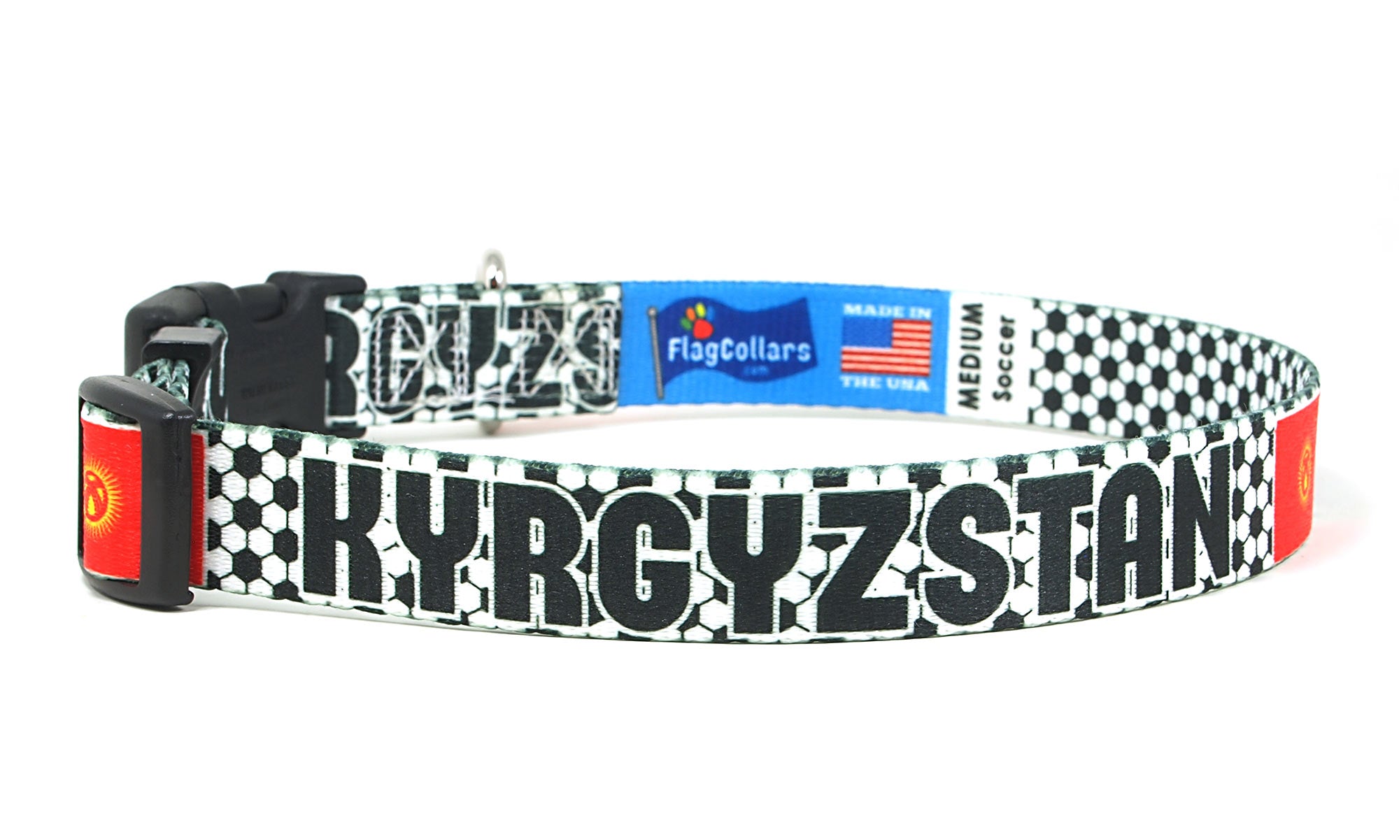 Kyrgyzstan Dog Collar for Soccer Fans | Black or Pink | Quick Release or Martingale Style | Made in NJ, USA