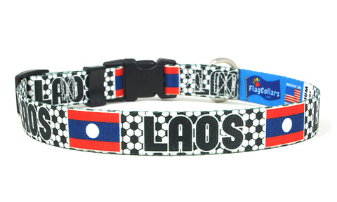 Laos Dog Collar for Soccer Fans | Black or Pink | Quick Release or Martingale Style | Made in NJ, USA